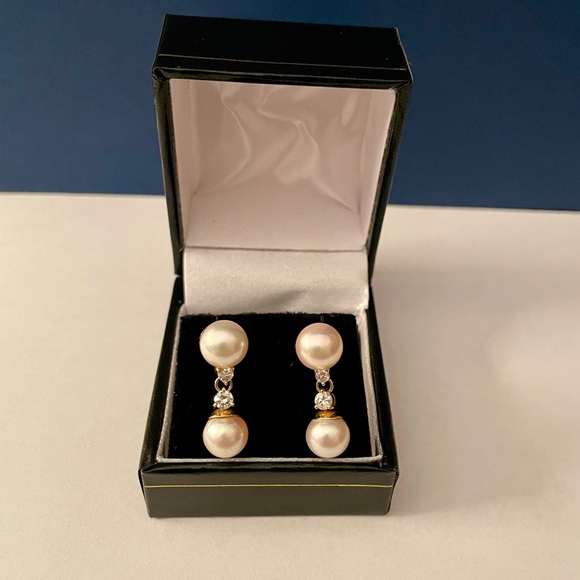 CULTURED SALTWATER PEARL AND DIAMOND EARRINGS 18K - Picture 12 of 12